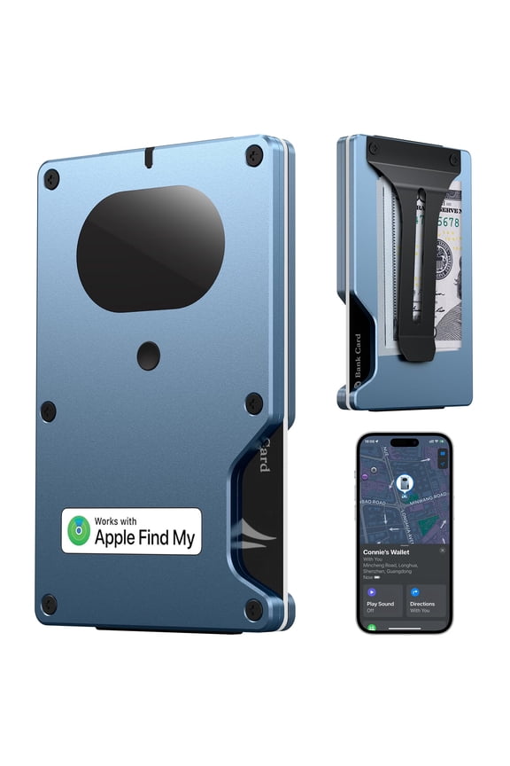 Slim Wallet for Men, Air Wallet Build in Airtag Chip, Smart Wallet Compatible with Apple Find My iOS Only, Minimalist Front Pocket Wallets RFID-Blocking Card Holder with Money Clip (Blue) Y101