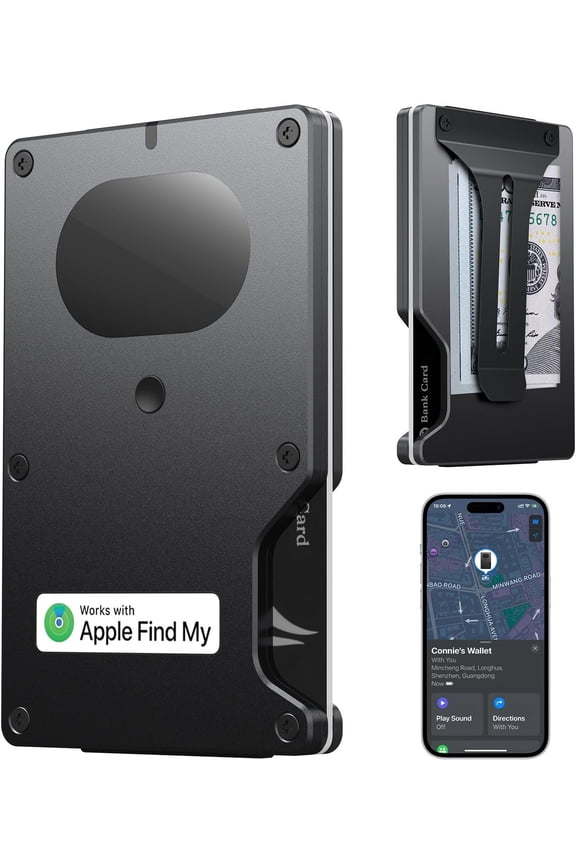 Slim Wallet for Men, Air Wallet Build in Airtag Chip, Wallet Compatible with Find My iOS Only, Minimalist Front Pocket Wallet RFID-Blocking Card Holder with Clip (Black)