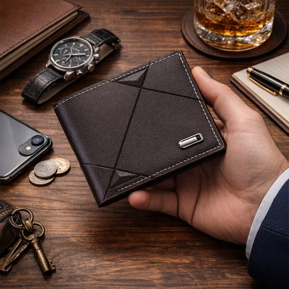 Slim Wallet for Men,Men Leather Wallet with Money Clip, Minimalist Wallet with Zipper High-Capacity with Color Block Design PU Leather Men's Wallet with Coin Purse, Durable Polyester Lining