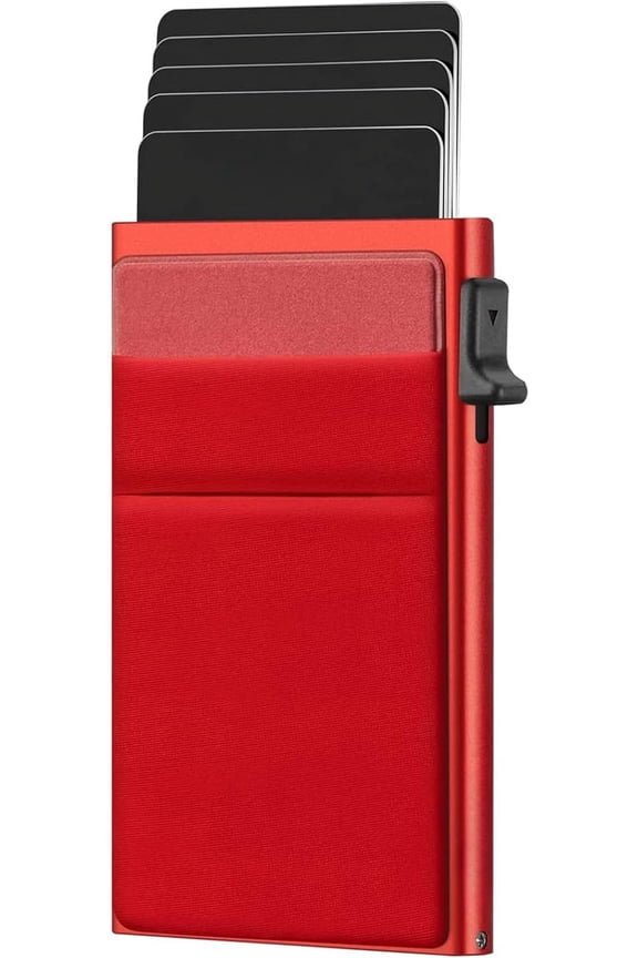 Slim Wallet for Men - Pop up Card Holder RFID Blocking Minimalist Business Credit Card Wallet with Money Pocket Metal Card Case for Notes and Coins and Debit Cards Black