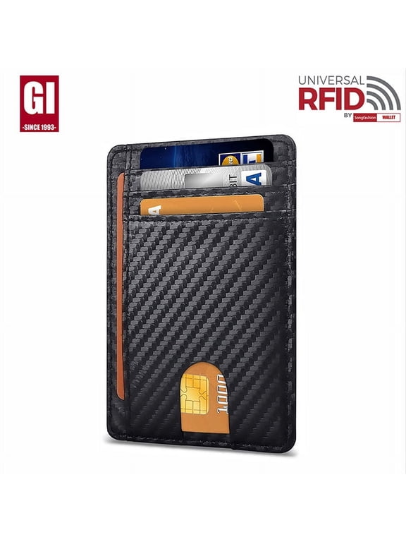 Slim Wallet Minimalist Front Pocket with RFID Blocking Built‑in Shield Against Unauthorized Electronic Scans For Daily Shopping And Travel Scenarios, Carbon Black