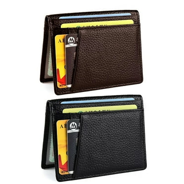 Slim Wallet, Minimalist Wallet, Premium Leather RFID Blocking Front Pocket Wallets with 8 Card Slots and 2 ID Window, Black