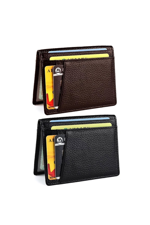 Slim Wallet, Minimalist Wallet, Premium Leather RFID Blocking Front Pocket Wallets with 8 Card Slots and 2 ID Window, Brown