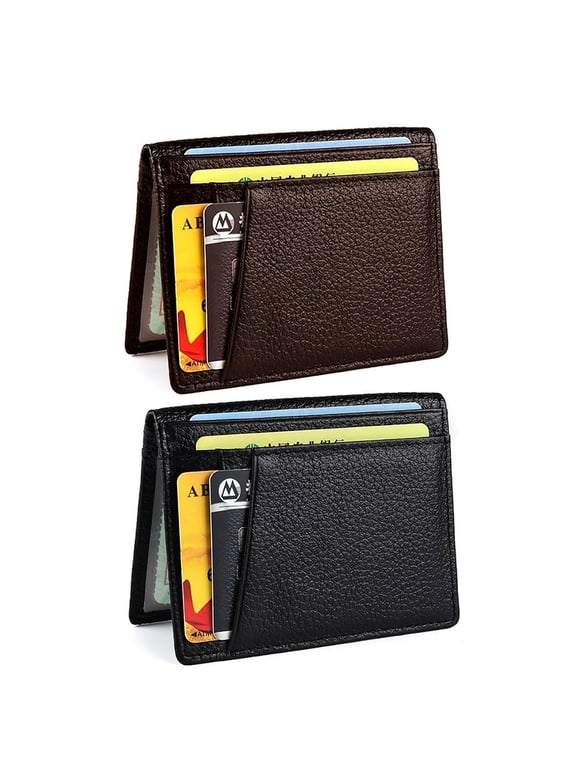 Slim Wallet, Minimalist Wallet, Premium Leather RFID Blocking Front Pocket Wallets with 8 Card Slots and 2 ID Window, Brown
