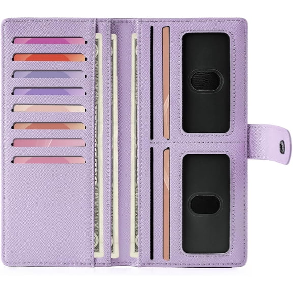 Slim Wallet Women RFID Blocking Vegan Leather Bifold Clutch Wallet Credit Card Holder with 2 ID Windows & Zip Pocket