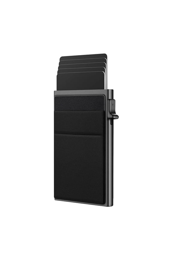 Slim Wallet for Men, Pop up Card, Minimalist Business Credit Card Wallet, Metal Card Case for Notes, Coins and Debit Cards, Portable Wallet, Black