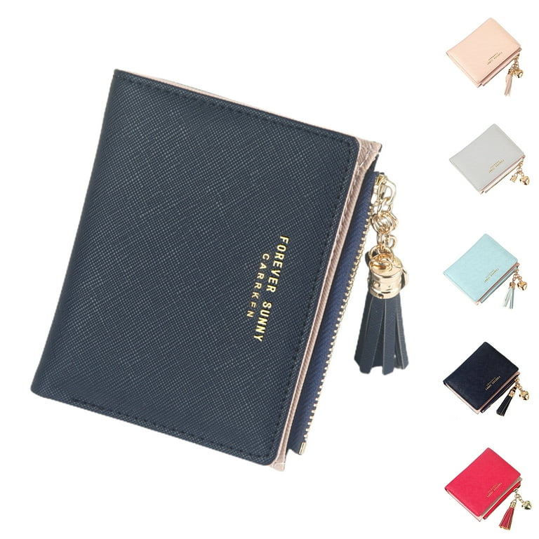 Belsmi Women s Small Compact Slim Leather Mini Wallet Lady Purse Zipper Pocket Card Organizer Bifold Wallets Black