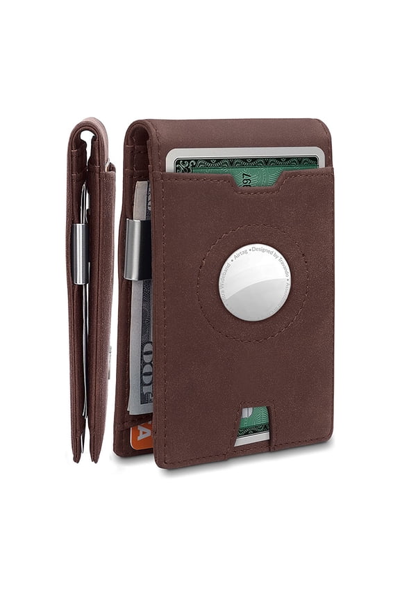 Slim Wallet with Carbon Fiber and Pop-up Card Box Design, Compatible with Apple Airtag