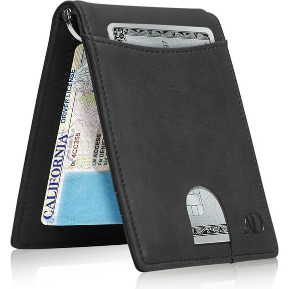 Slim Wallets For Men Minimalist Bifold Mens Wallet With Money Clip Front Pocket Wallet RFID Blocking