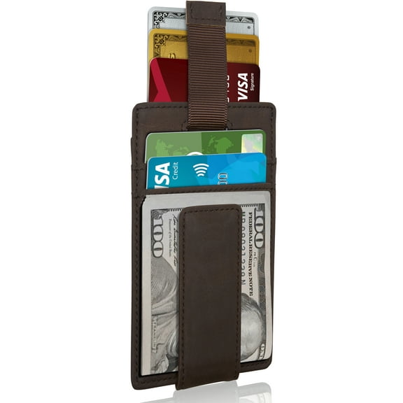 Slim Wallets For Men With Money Clip - Mens Wallet With Pull Strap & Magnetic Money Clip RFID Blocking