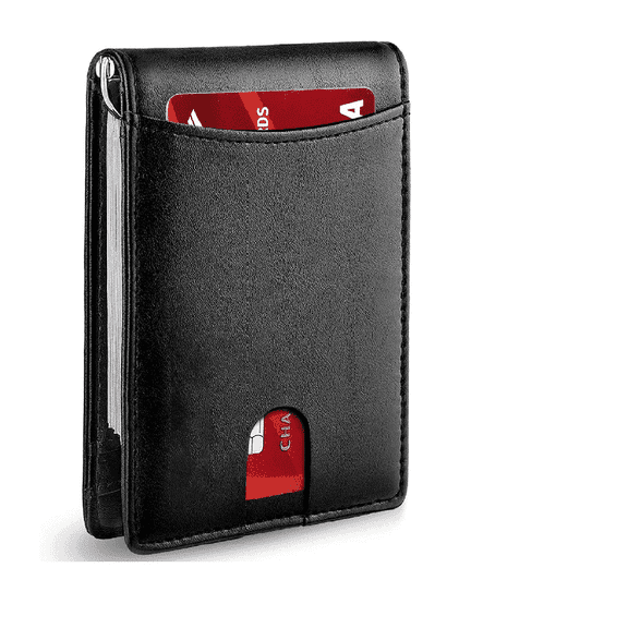 Slim Wallets for Men - Leather Money Clip Mens Wallet - RFID Blocking Front Pocket Bifold Wallet - Minimalist Credit Card Holder with Gift Box（Black）