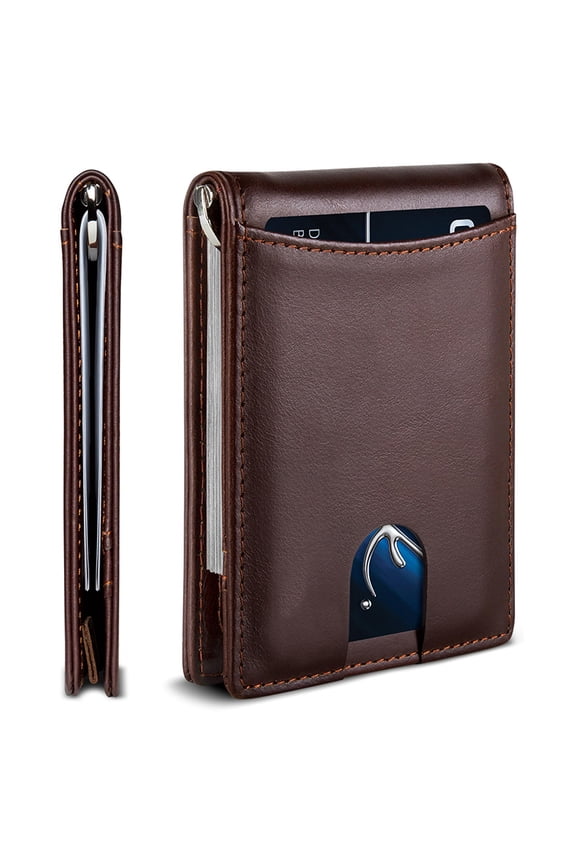 Slim Wallets for Men - Leather Money Clip Mens Wallet - RFID Blocking Front Pocket Bifold Wallet - Minimalist Credit Card Holder