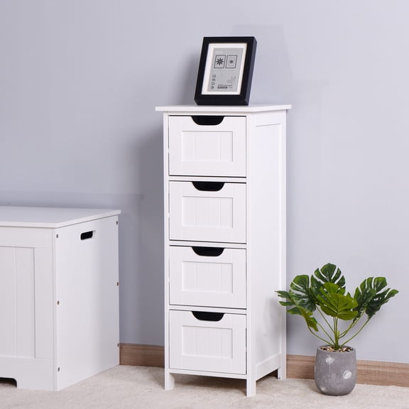 Slim White Bathroom Storage Cabinet with Drawers - Spacious Vanity Tabletop for Daily Items