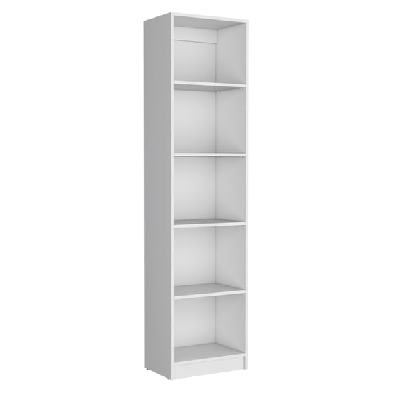 Slim White Bookcase For Office - 5 Levels, Dependable Structure Shelves, Long-lasting Material