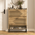 thumbnail image 1 of Slim Wooden Farmhouse Shoe Storage Cabinet Organizer with 2 Flip Drawers and Open Storage, Natural, 1 of 12