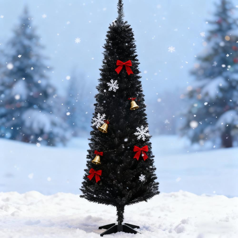 Slim Xmas Tree with Realistic Branch Tips and Plastic Stand, Artificial Christmas Tree