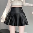 Slim and spicy girl 2024 antiglare ink wash blend PU leather pleated Aline short skirt