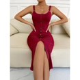 thumbnail image 1 of Slim-fit sexy knitted slip dress with slit, 1 of 7