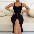thumbnail image 1 of Slim-fit sexy knitted slip dress with slit, 1 of 6