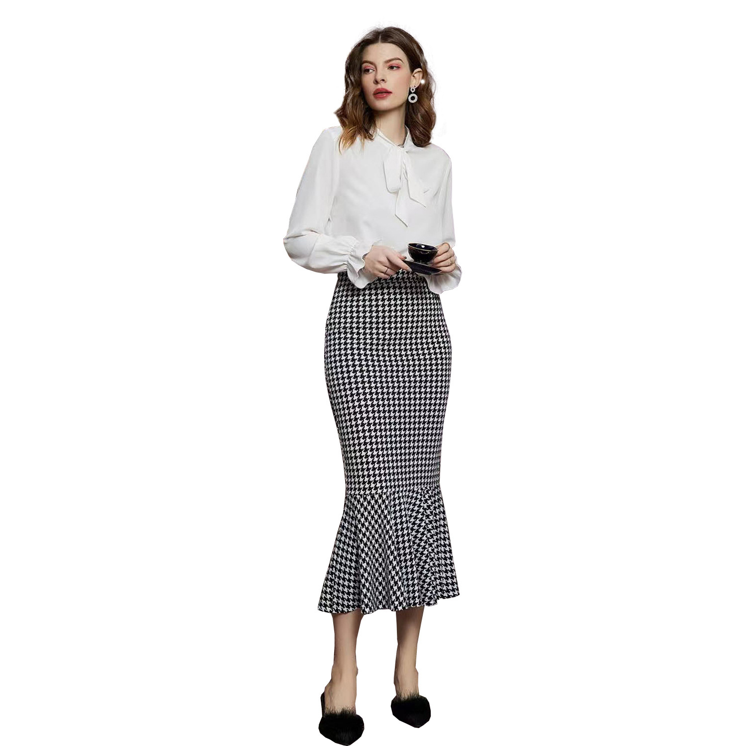 Hem Slim Fitted Skirt Mid Waist  Knee Length Skirts main image 1