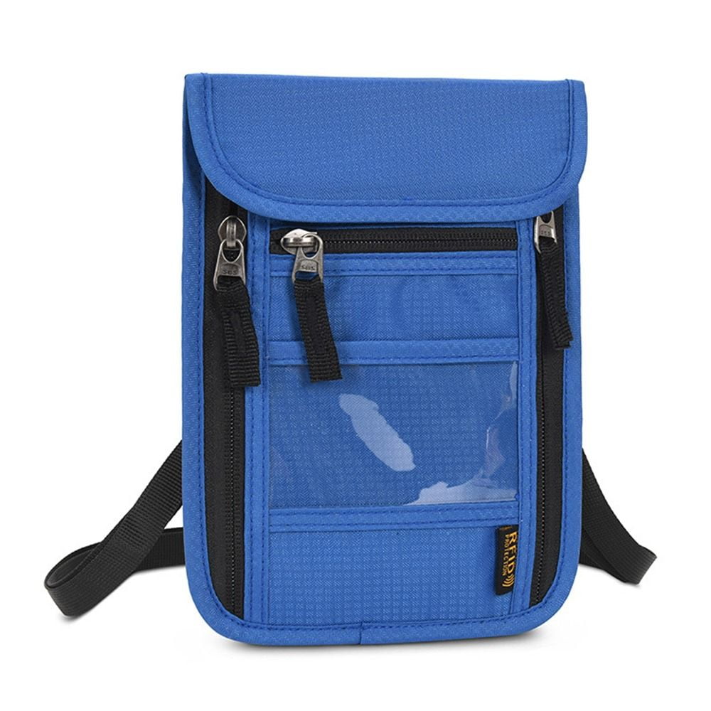 Slim for Travel for Men Women RFID Blocking Neck Wallet Passport Holder Neck Pouch BLUE