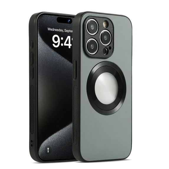 Slim for iPhone 13 Case Leather | Protective i13 Leather Case | for Men Woman | Compatible with Magsafe Magnetic | Plain Logo View Dual Camera Protection Phone Cover,Gray