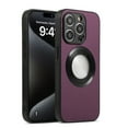 thumbnail image 1 of Slim for iPhone 13 Pro Case Leather | Protective i13 Pro Leather Case | for Men Woman | Compatible with Magsafe Magnetic | Plain Logo View Dual Camera Protection Phone Cover,Darkpurple, 1 of 5
