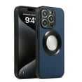 thumbnail image 1 of Slim for iPhone 14 Case Leather | Protective i14 Leather Case | for Men Woman | Compatible with Magsafe Magnetic | Plain Logo View Dual Camera Protection Phone Cover,Darkblue, 1 of 5
