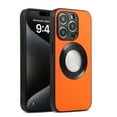 thumbnail image 1 of Slim for iPhone 14 Pro Max Case Leather | Protective i14 Pro Max Leather Case | for Men Woman | Compatible with Magsafe Magnetic | Plain Logo View Dual Camera Protection Phone Cover,Orange, 1 of 5