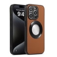 thumbnail image 1 of Slim for iPhone 14 Pro Max Case Leather | Protective i14 Pro Max Leather Case | for Men Woman | Compatible with Magsafe Magnetic | Plain Logo View Dual Camera Protection Phone Cover,Brown, 1 of 5