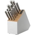thumbnail image 1 of Slim two-tone knife block set with built-in sharpener, high carbon stainless steel kitchen knives, knife set with knife block, 14-piece set, white, 1 of 4
