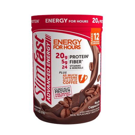 SlimFast Advanced Energy High Protein Meal Replacement Smoothie Mix, Mocha Cappuccino, 11.4 Oz (12 servings)