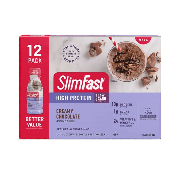 SlimFast Advanced Nutrition Ready to Drink Meal Replacement Shakes, Creamy Chocolate, 11 fl oz, 12 Count