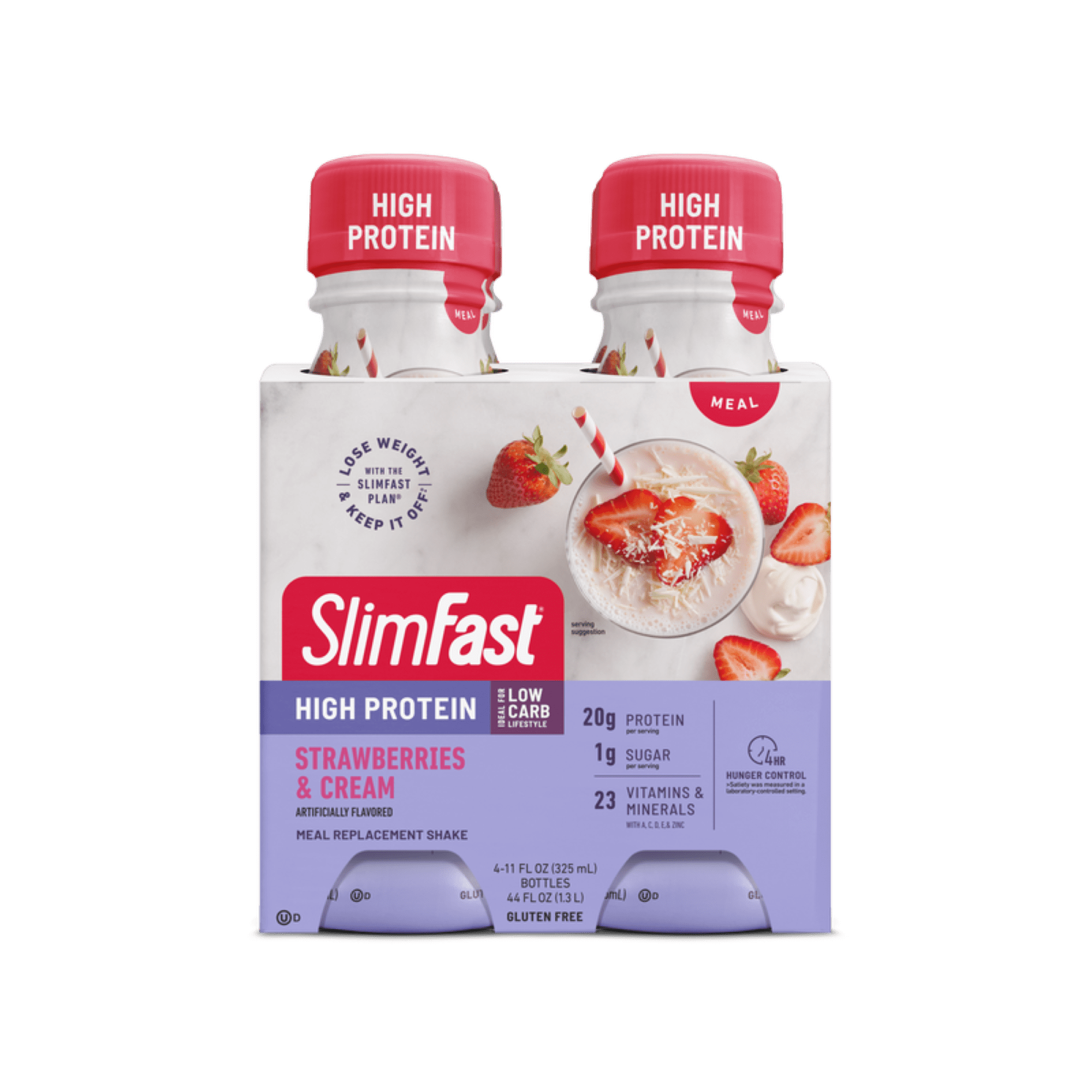 SlimFast High Protein Shake Meal Replacement Shake, Strawberries and Cream, 11 Fl Oz Bottle, 4 Pack