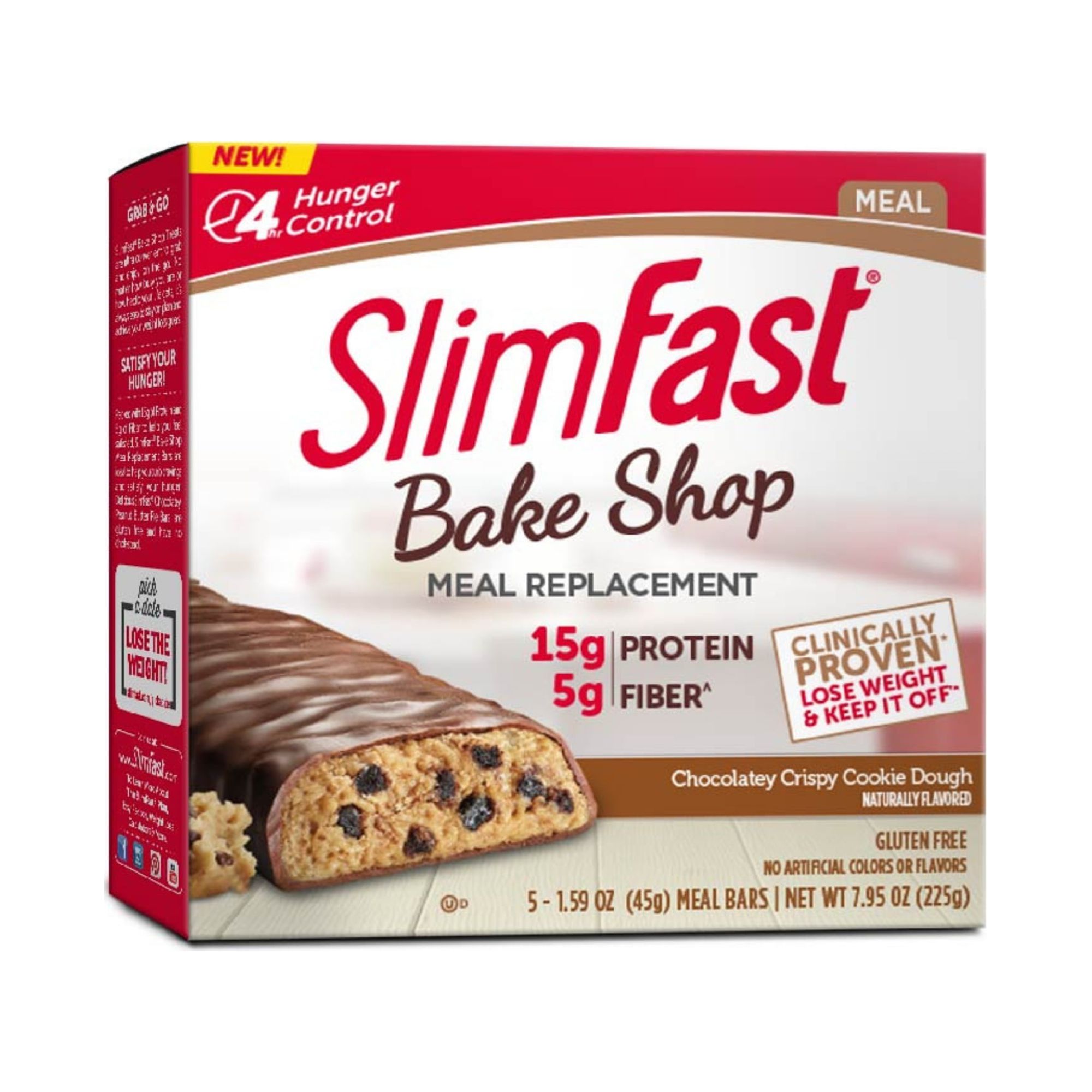 SlimFast Bake Shop Chocolatey Crispy Cookie Dough Meal Replacement Bar, 1.59 Oz, 5 Count - image 1 of 6