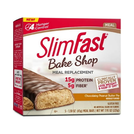 SlimFast Bake Shop Chocolatey Peanut Butter Pie Meal Replacement Bar, 1.59 Oz, 5 Count