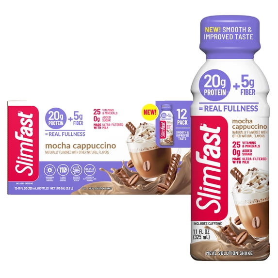 SlimFast Meal Solution Shake, Mocha Cappuccino, 20g Protein, 11 fl oz,12 Count