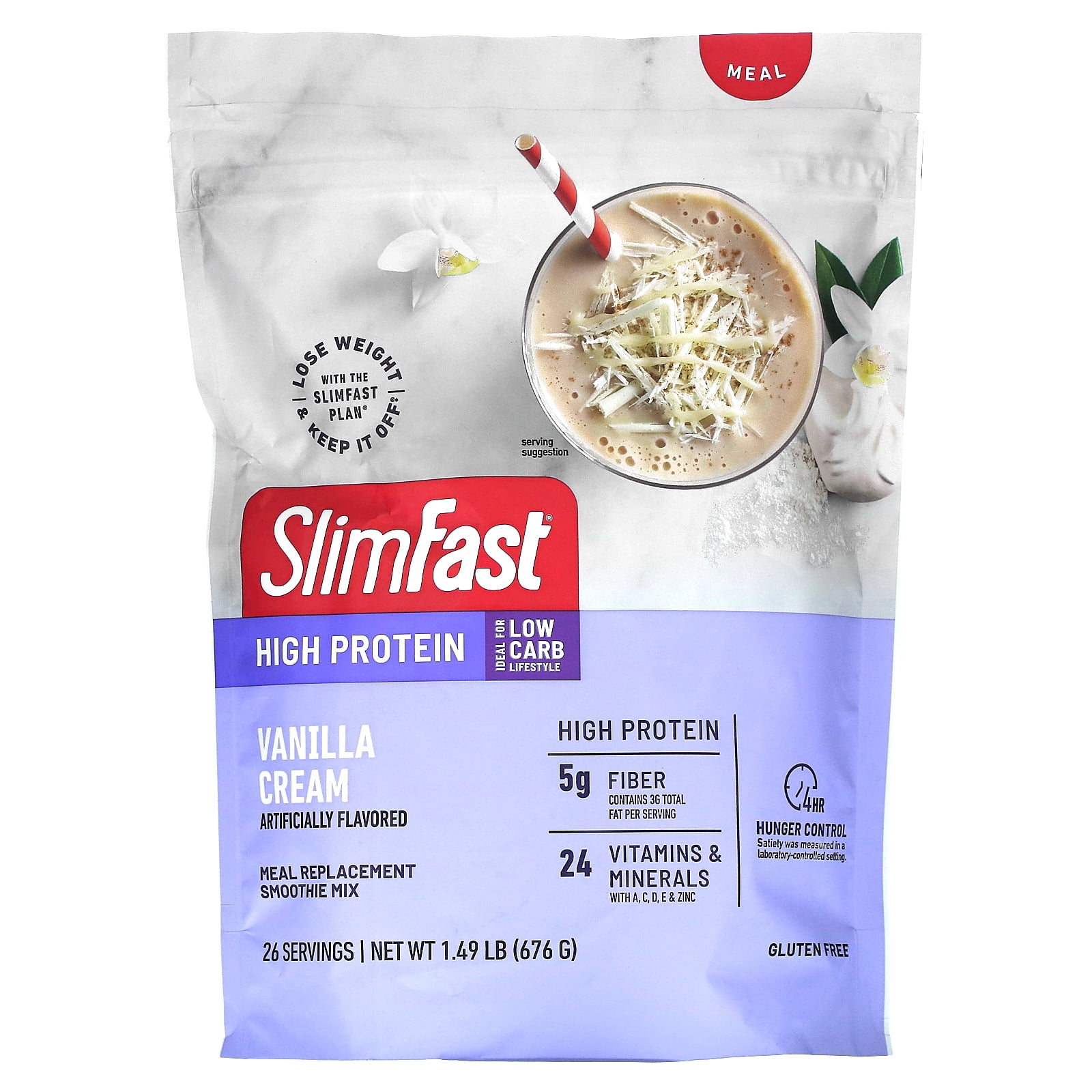 SlimFast High Protein, Meal Replacement Smoothie Mix, Vanilla Cream, 1.