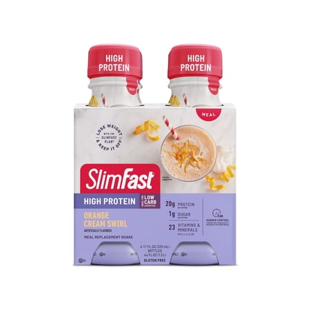 SlimFast High Protein Ready to Drink Meal Replacement Shake, Orange Cream Swirl, 11 fl Oz, 4 Count