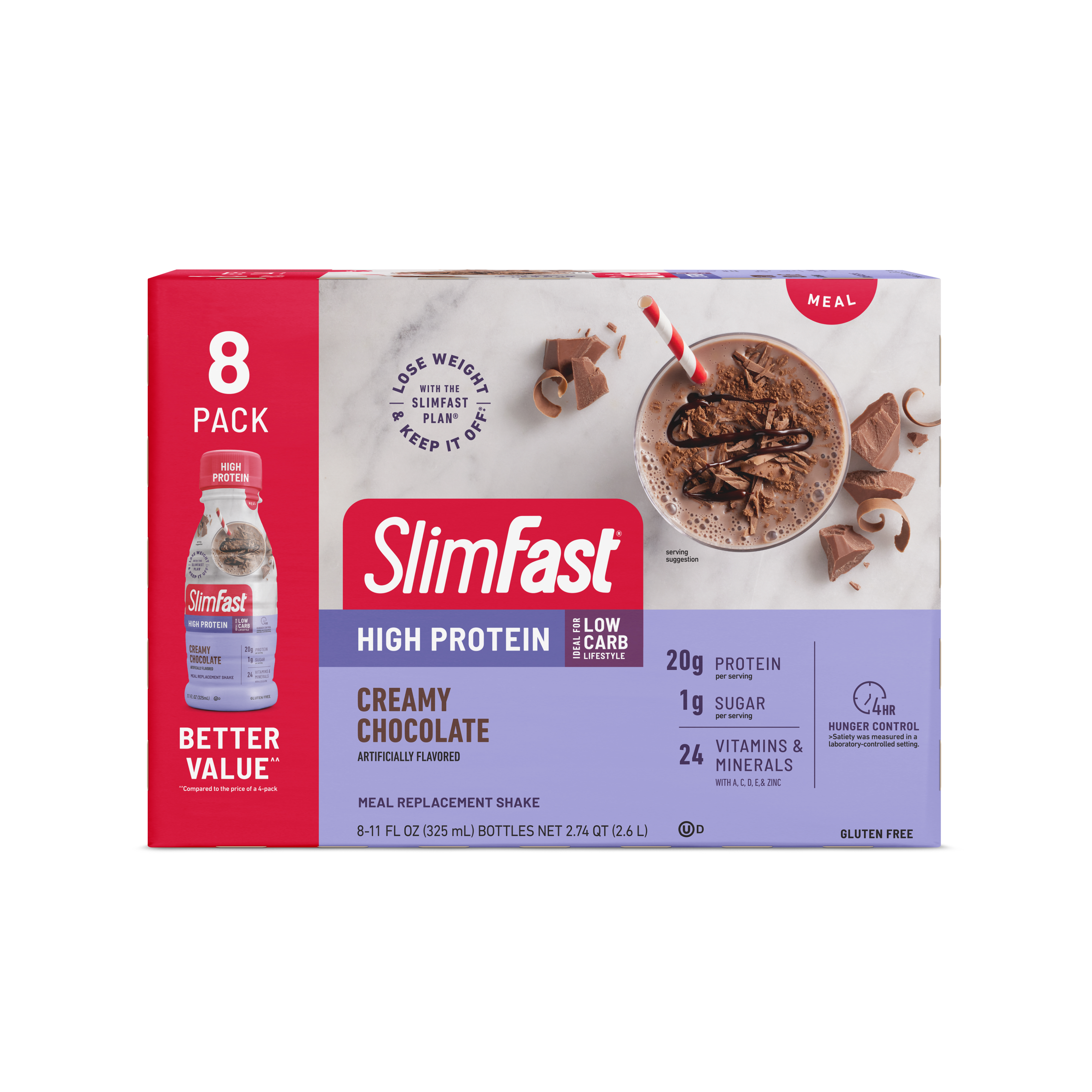 SlimFast High Protein Shake Meal Replacement Shake, Creamy Chocolate, 11 Fl Oz Bottle, 8 Pack - image 1 of 10