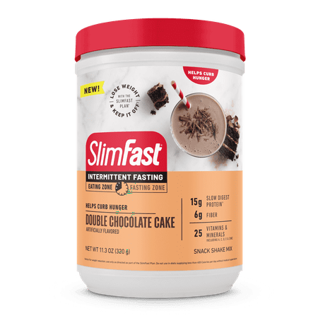 SlimFast Intermittent Fasting, Chocolate Cake, Snack Shake Mix, Casein Protein Powder,10 Servings