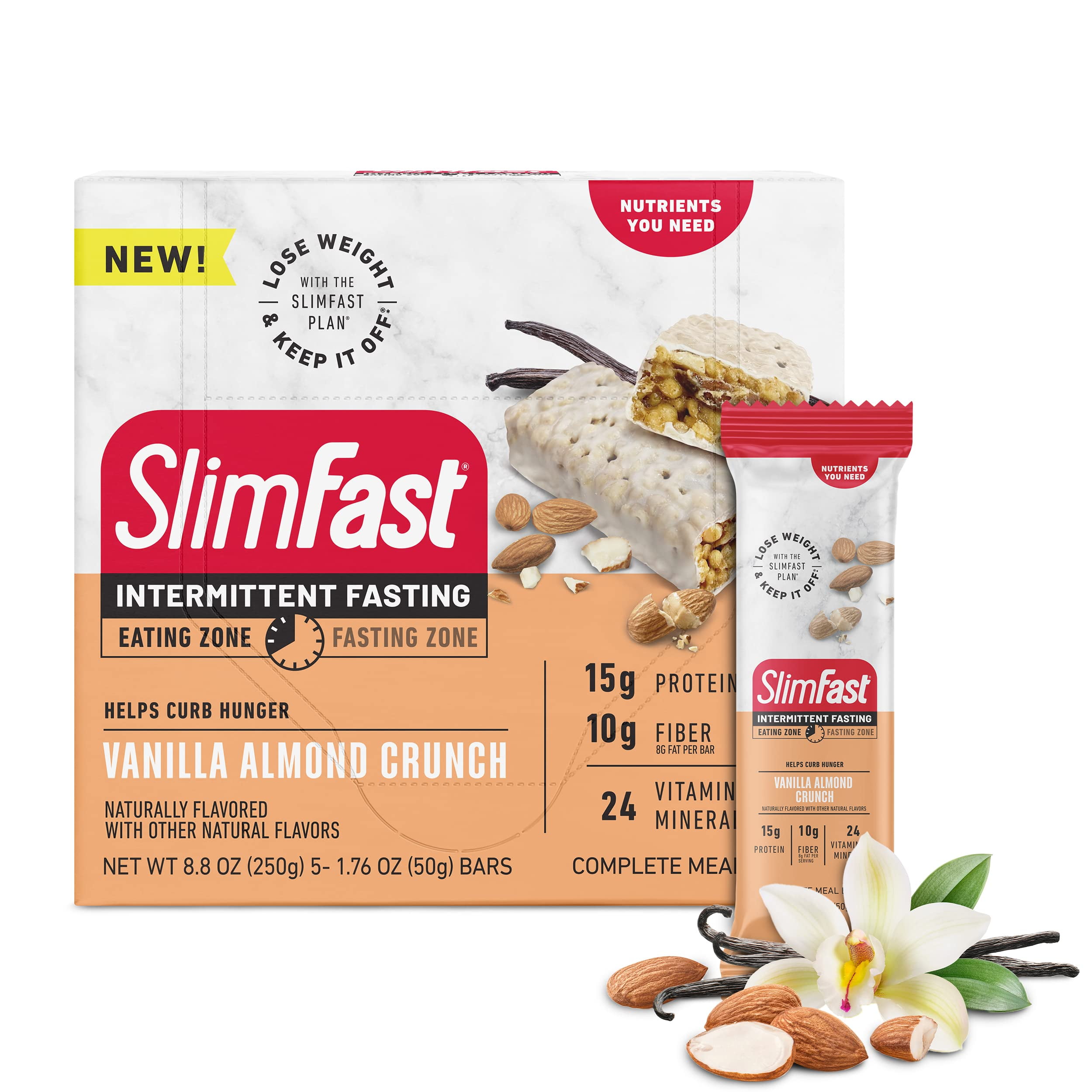 SlimFast Intermittent Fasting Complete Meal Protein Bars, Vanilla