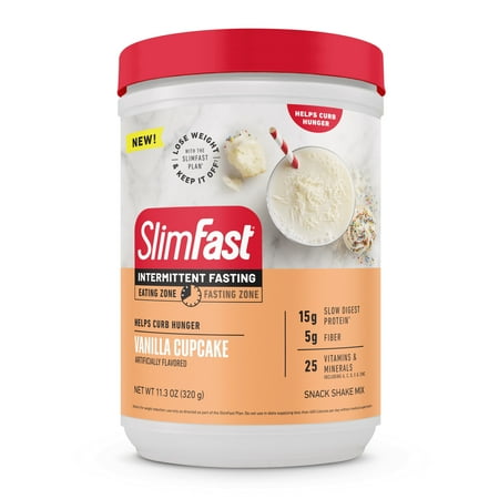 SlimFast Intermittent Fasting, Vanilla Cupcake, Snack Shake Mix, Casein Protein Powder, 10 Servings
