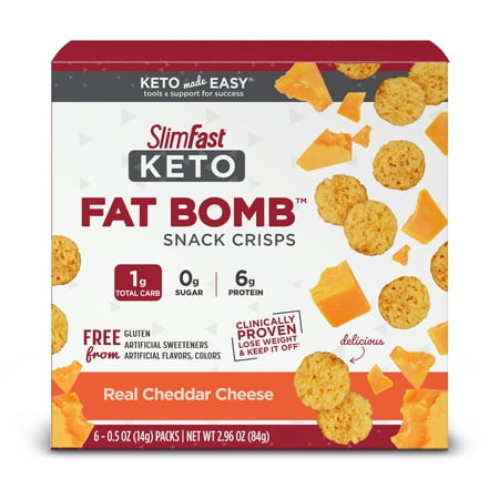 SlimFast Keto Fat Bomb Real Cheddar Cheese Snack Crisps, 0.5 oz, 6 Count