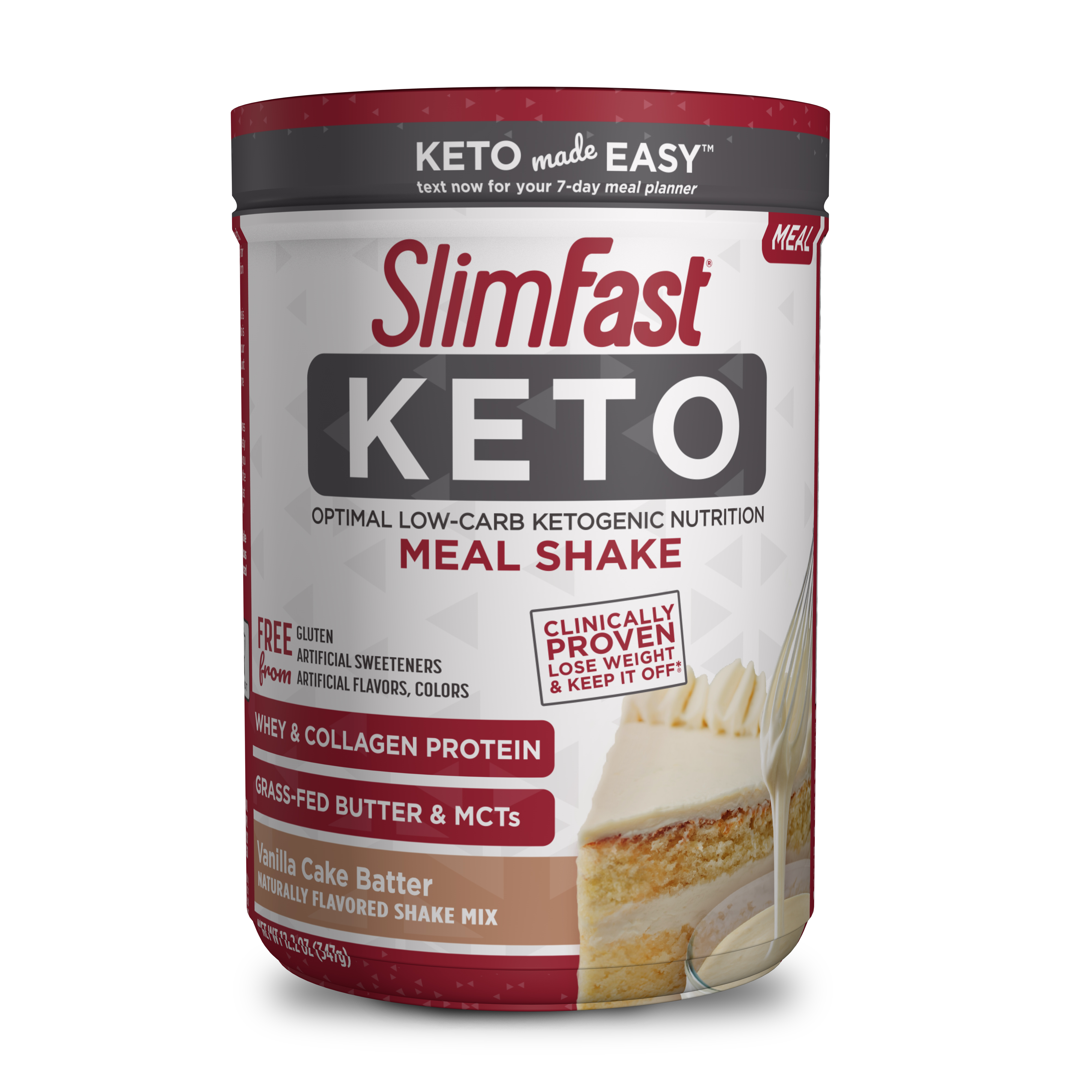 SlimFast Keto Meal Replacement Shake Powder, Vanilla Cake Batter, 12.2 Oz. Canister (10 servings) - image 1 of 8