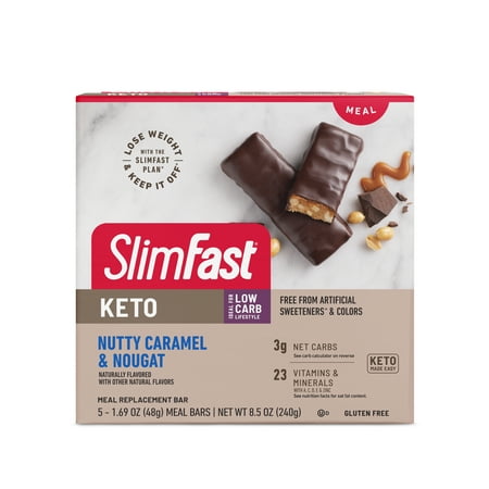 SlimFast Keto Nutty Caramel and Nougat Meal Replacement Bar 5 - 1.69 oz Meal Bars