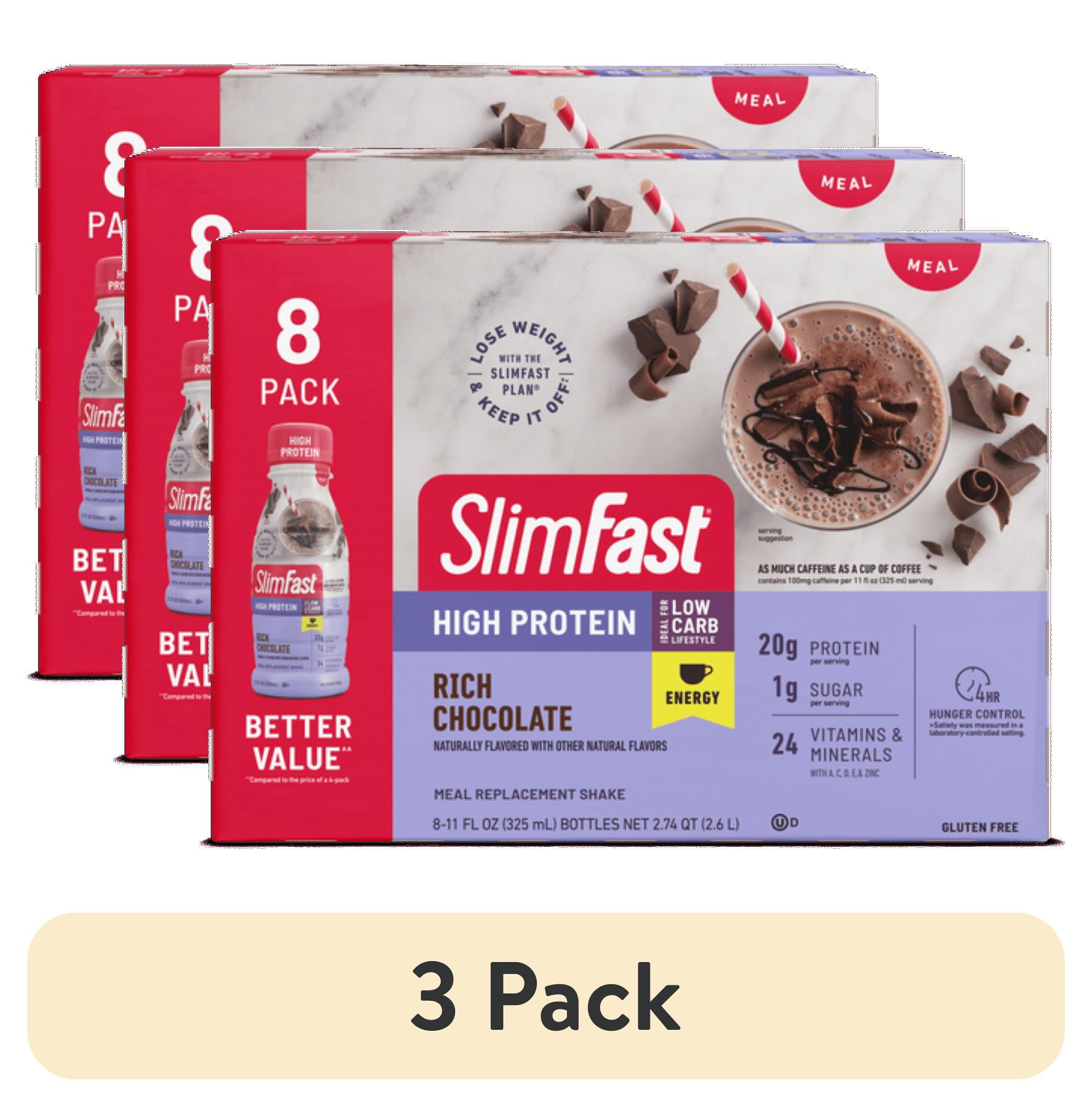 (3 pack) SlimFast Meal Replacement Energy High Protein Shake, Rich
