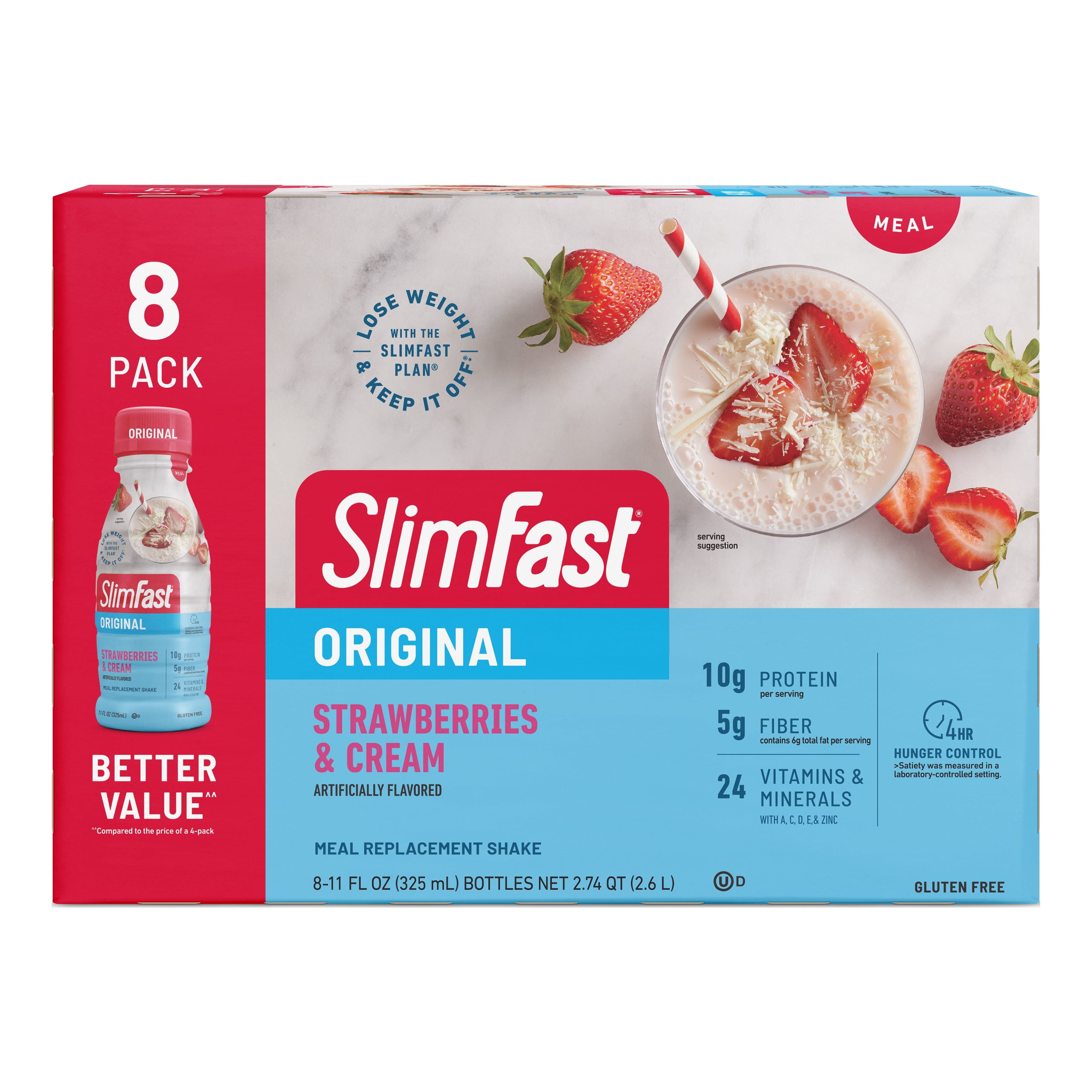 SlimFast Nutrition Meal Replacement Protein Shake Drink, Strawberries