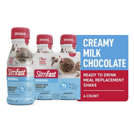 SlimFast Original Meal Replacement Shake, Creamy Milk Chocolate, 4 Count