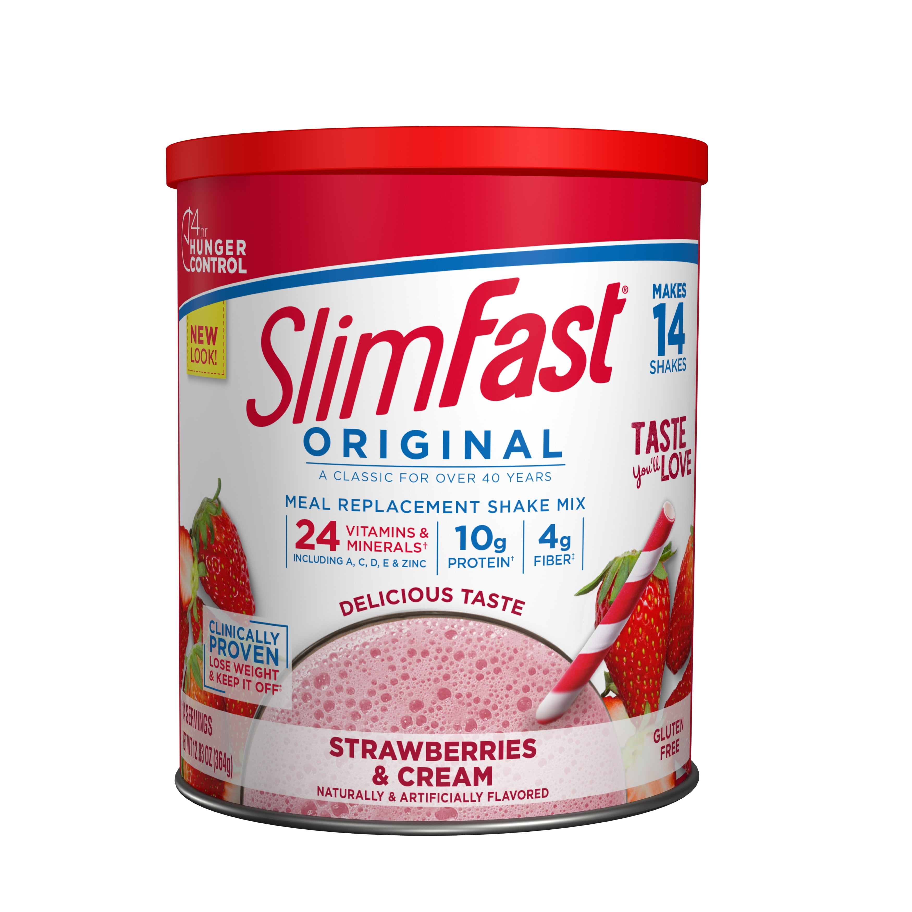 SlimFast Original Meal Replacement Shake Mix Powder, Strawberries & Cream, 12.83oz, 14 servings